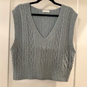 Miss Love Cable Knit V-Neck Sleeveless Sweater Vest - Light Blue